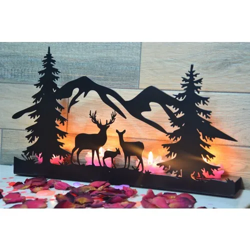 Pnr Decor Quadrule Forest Ren Deers Metal Candle Holder Candlestick