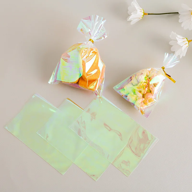 

25 Pcs Lridescent Plastic Bags Candy Cookie Biscuits Snack Packaging Bag Adhesive Gift Bags for Home cookie Birthday Party