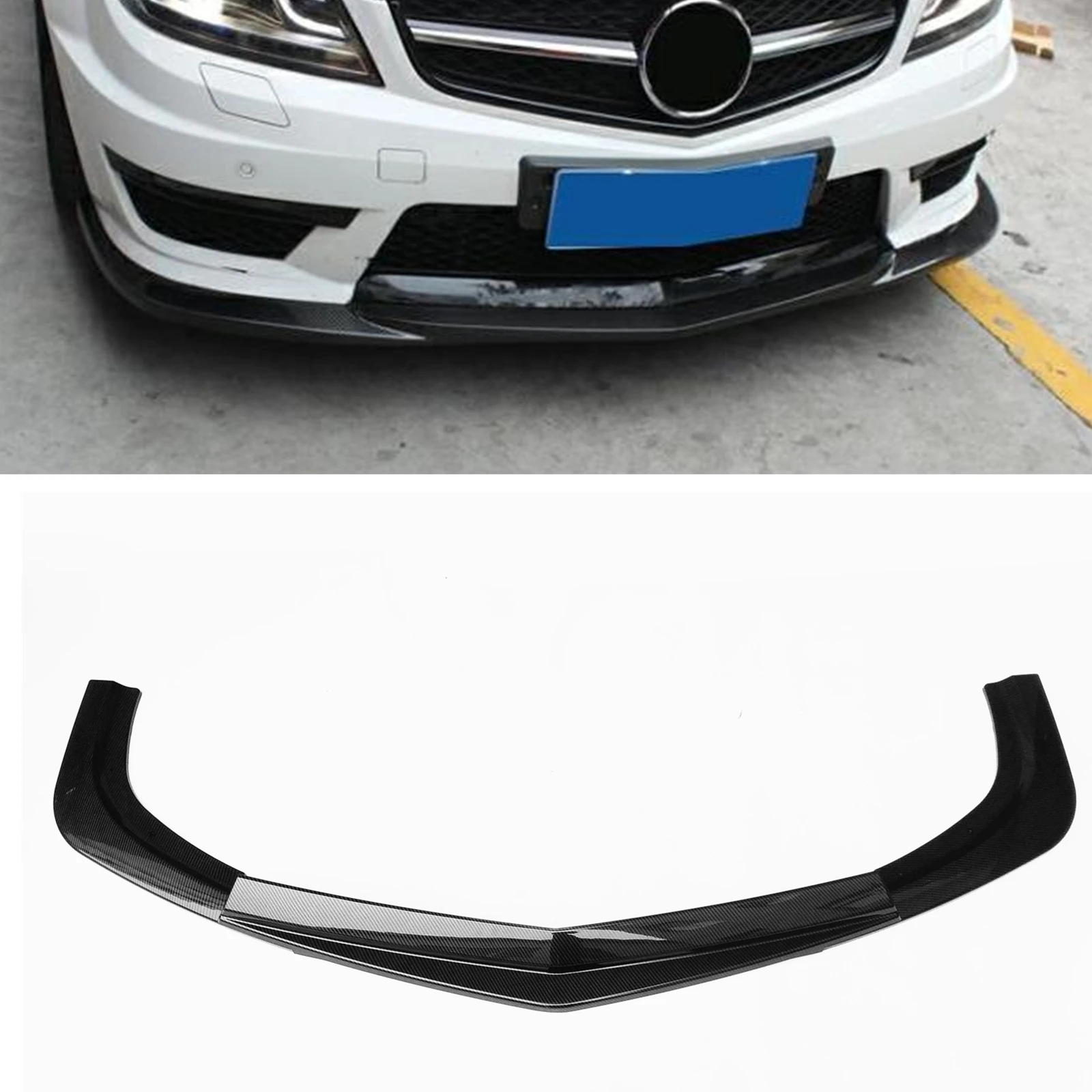 

For Mercedes Benz W204 C63 AMG Sedan 4 Door Only 2012 2013 2014 Front Bumper Spoiler Lip Carbon Fiber Look/Gloss Black Splitter