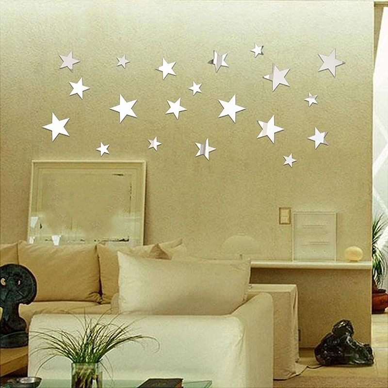 WSFS Nóng 3D Miếng Dán, 20 X Sao Gương Nghệ Thuật Decal Dán Tường Bề Mặt Decal Nhà Phòng Tự Làm Nghệ Thuật Trang Trí (Bạc)