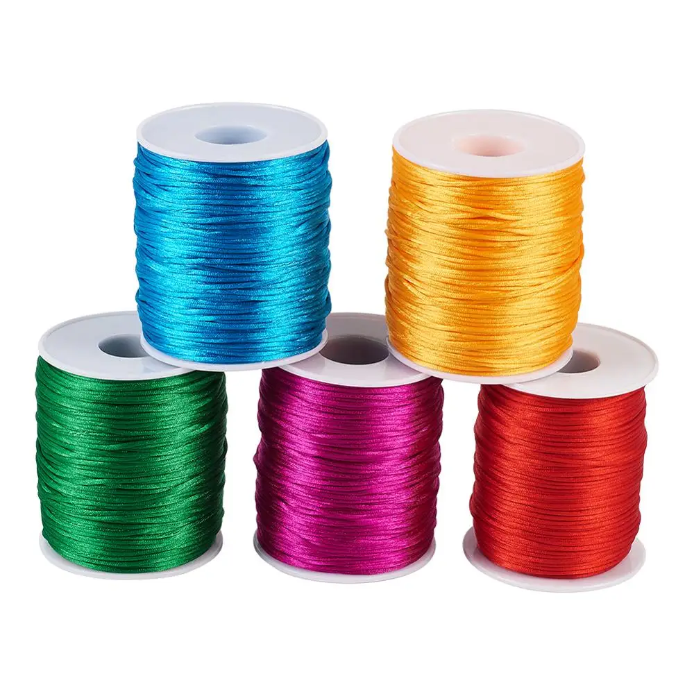 

pandahall Nylon Thread Cord DIY Material for Jewerly Making Chinese Knot Bracelet Braided Rope Red Golden Blue 1.5mm 100m/roll