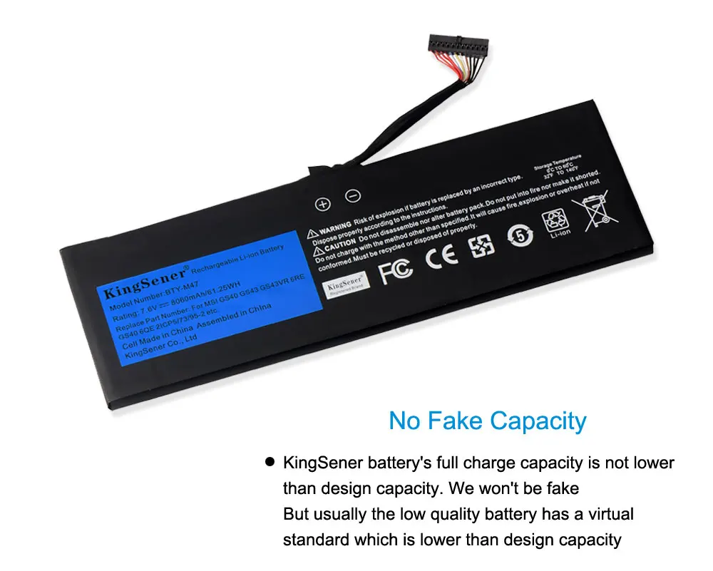 KingSener BTY-M47 Laptop Battery for MSI GS40 GS43 GS43VR 6RE GS40 6QE 2ICP5/73/95-2 MS-14A3 MS-14A1 7.6V 8060mAh Free Tools