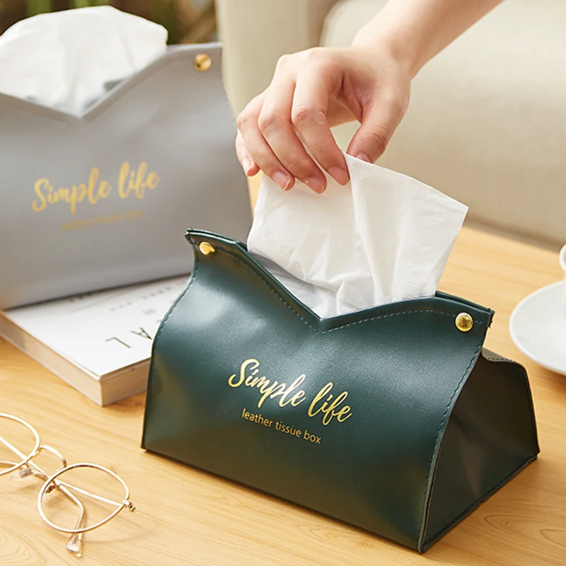 Simple Car PU Leather Tissue Box Case Retro Tissue Container Home Decoration Napkin Holder Desktop Paper Storage Box Pumping Box