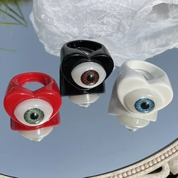 Eye Design Rings Women Girl Finger Ring Candy Color Cartoon Cute Punk Aesthetic Resin Rings Creative Personality Jewelry Gifts