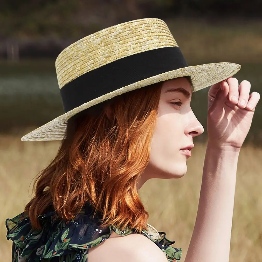 

New Summer Sun Hats Women Fashion Girl Straw Hat Handmade Raffia Beach Hat Casual Straw Flat Top Panama Hat Bone Feminino