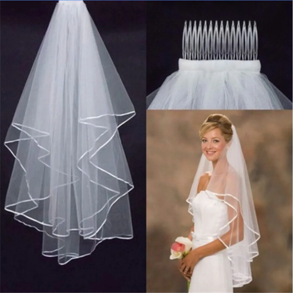 Short Simple Wedding Veil Tulle Two Layer With Comb White Ivory Bridal Veil For Bride For Marriage Wedding Accessories