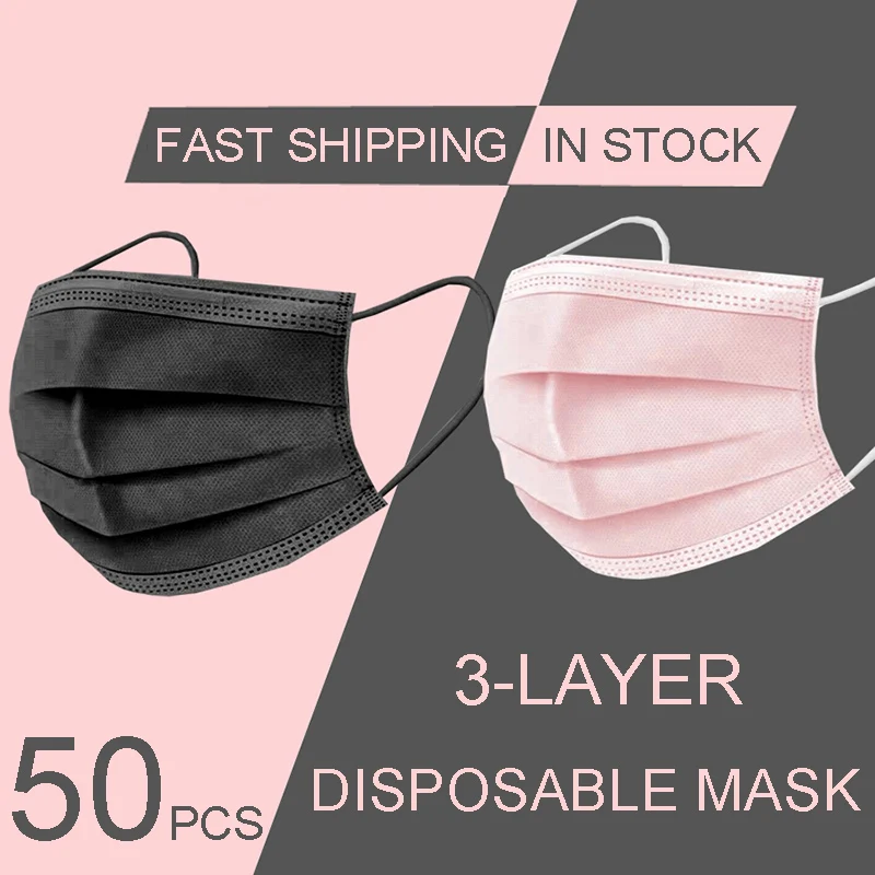 

50PCS Anti Dust Mouth Face Masks Mask Mascherine Mascara Anti-droplet Mascarillas de Proteccion Disposable Mouth Facemask Black