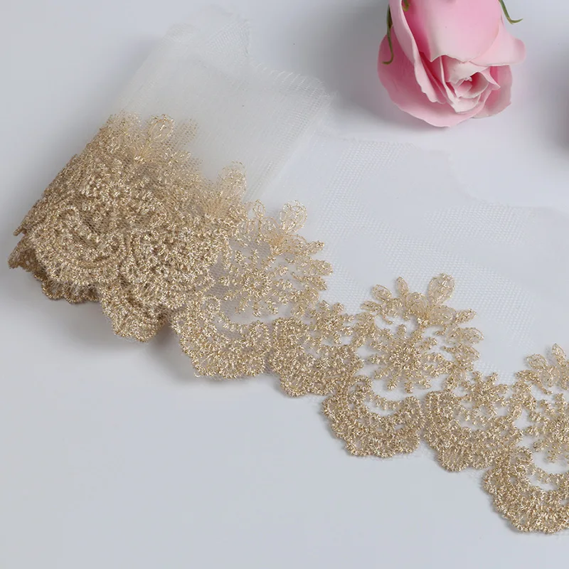 30Yards 10cm Wide Gold Lace Trim for Bridal Costume or Jewelry Crafts Sewing Embroidery Ribbon Fabric Mesh New Arrival