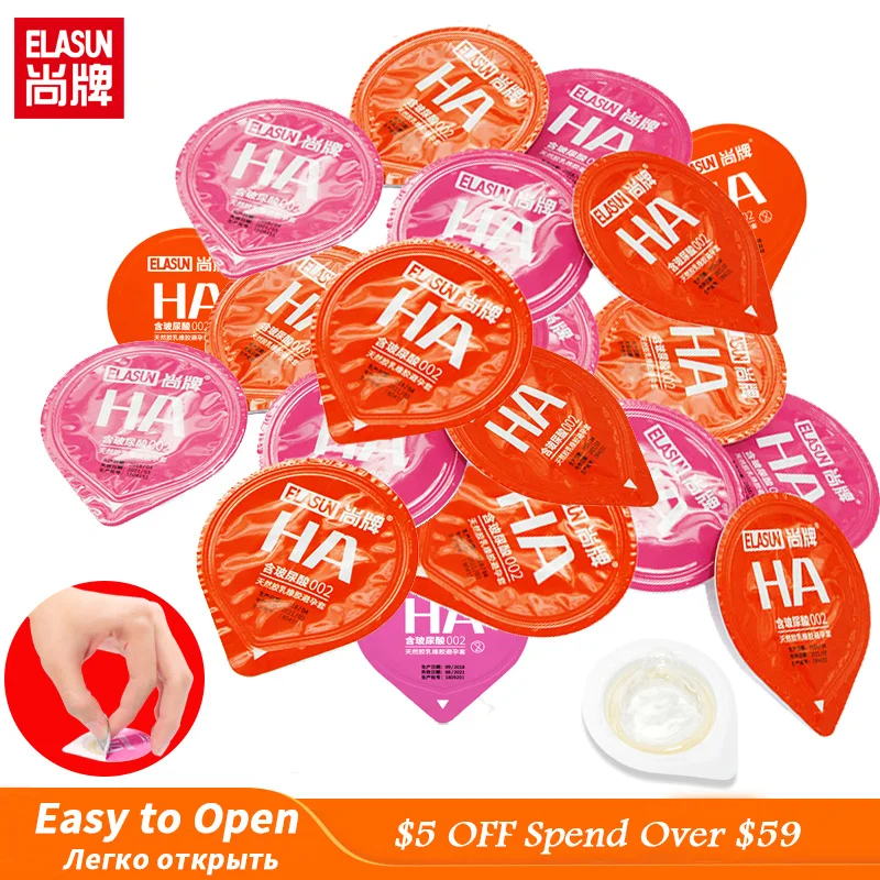 Elasun Condoms Wholesale Smooth Hyaluronic Acid Moisturize Natural Latex Cock Penis Sleeve Sex Product Random Color High Quality