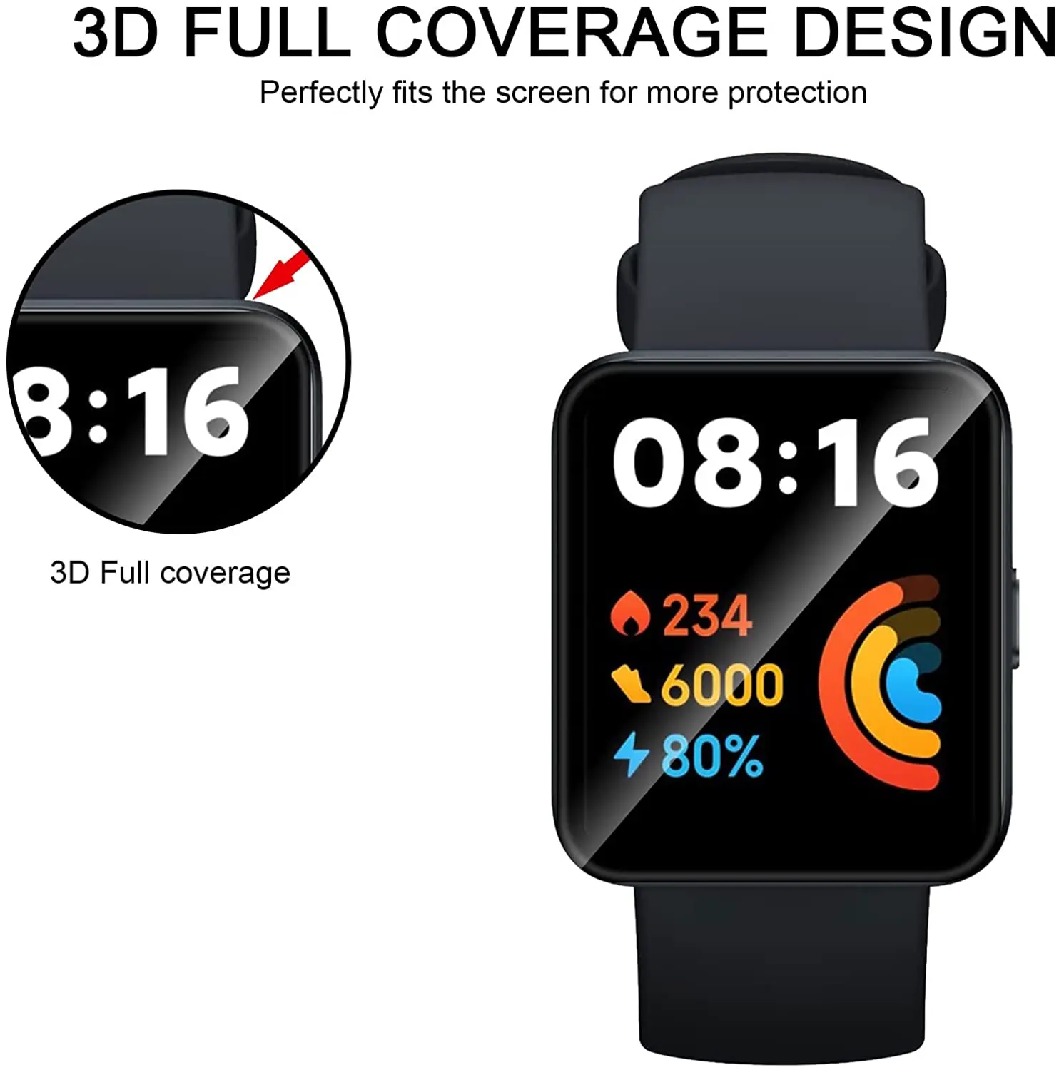 Vetro protettivo 3D per Xiaomi Redmi Wath 2 Lite Pellicola proteggi schermo a copertura totale per Xiaomi Mi Watch Lite Redmi Watch 2 Pellicola