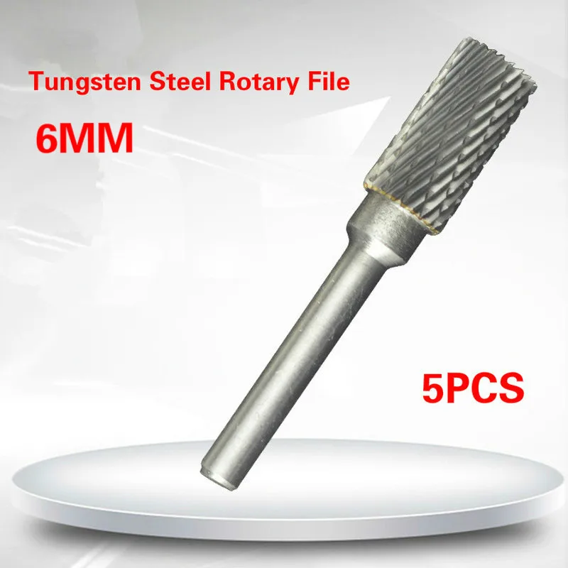 Tungsten Steel Rotary File Boule Slot with Blade on The Top Carbide Alloy Cylindrical Milling Cutter Column Type 6MM 5pcs/lot