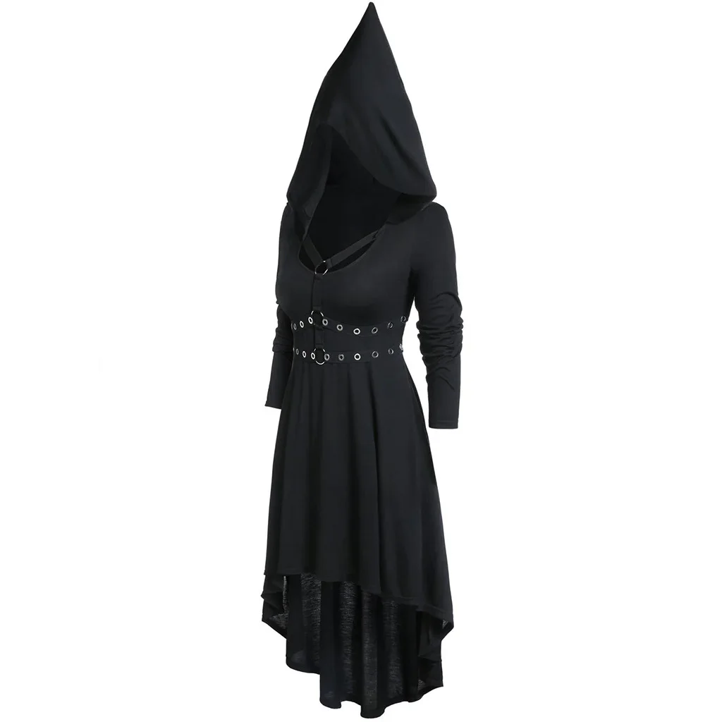 Gothic Hexenkleid Mit Kapuze – Schwarz – Viktorianisches Halloween-Kostüm – Größe S – Vampir & Mittelalter – Inkl. Verstellbare Ärmel