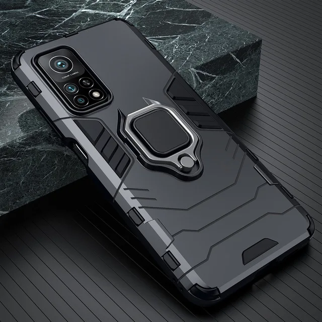 Shockproof Armor Case Voor Xiaomi Mi 10T 10T Pro 5G Ring Stand Siliconen + Pc Telefoon back Cover Voor Xiaomi Mi 10T Lite