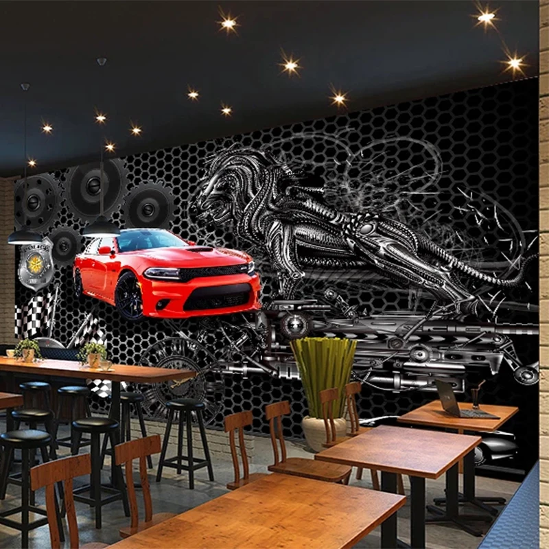 Custom 3D Wallpaper Retro Cartoon Red Car Mural Restaurant Cafe KTV Bar Background Wall Decor Papel De Parede Art Tapety