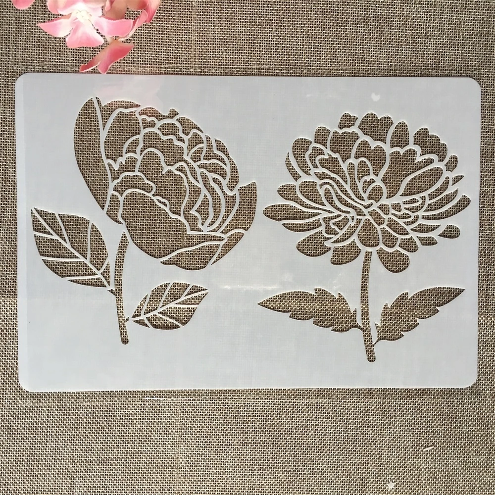 4Pcs 26 ซม.ดอกไม้Chrysanthemum Peony DIY Layering StencilsภาพวาดสมุดภาพสีEmbossingอัลบั้มตกแต่งแม่แบบ