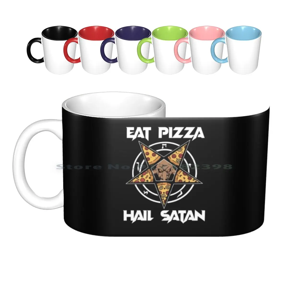 Baphomet Gifts Women Pentagram Lucifer Eat Pizza Hail Satan Ceramic Mugs Coffee Cups Milk Tea Mug Holy Goat Satan Satanic