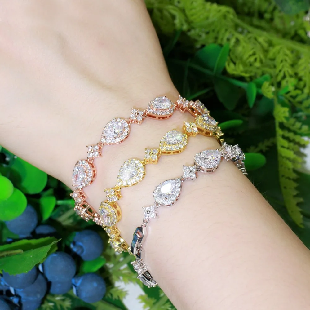 CWWZircons Top Bling Große Wasser Tropfen Zirkonia Rose Gold Farbe Tennis Armband für Frauen Trendy Party Hochzeit Schmuck CB238 – Detail 2