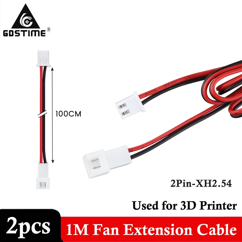 2Pcs 3D Printer Parts Cooling Fan Power Interface Extension Cable 2pin XH2.54 Connection Line 100cm Lengthen Wire 1 Meter