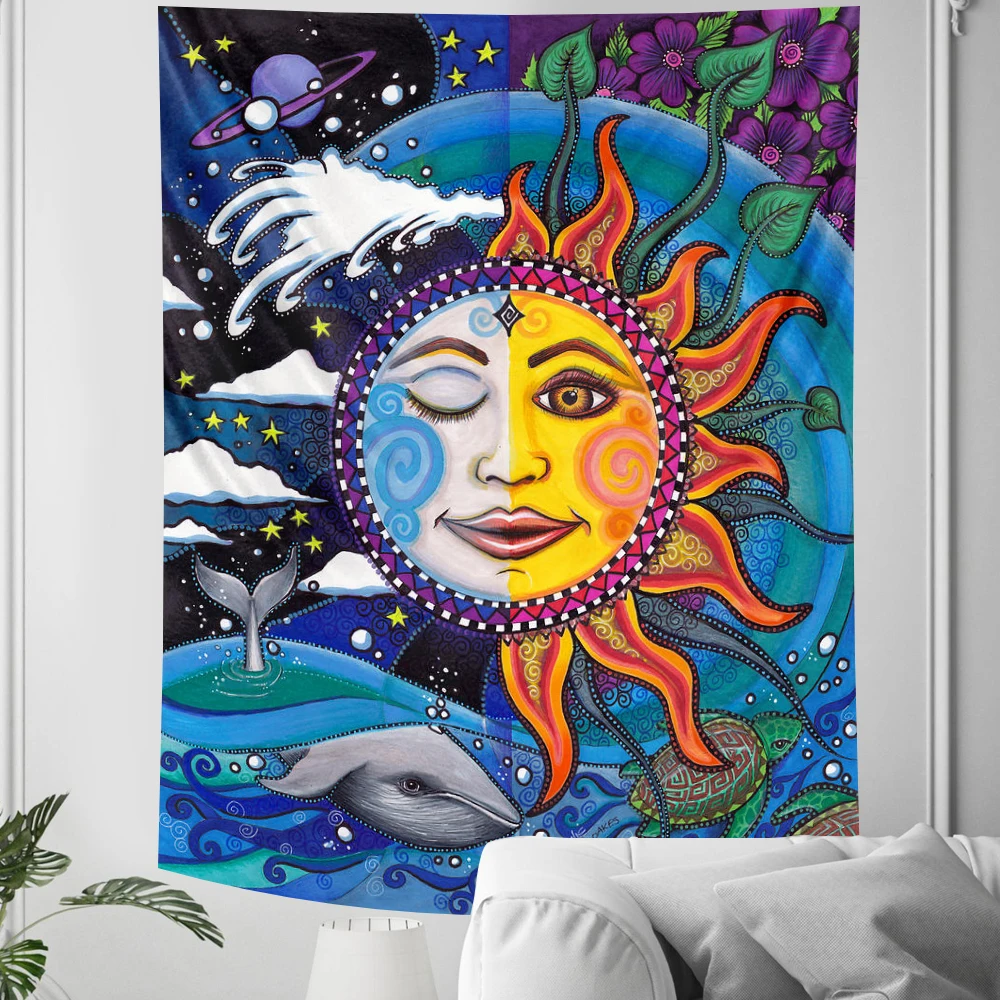 Sun mandala psychedelic scene home decoration tapestry bohemian wall hanging bedroom wall decoration background cloth yoga mat