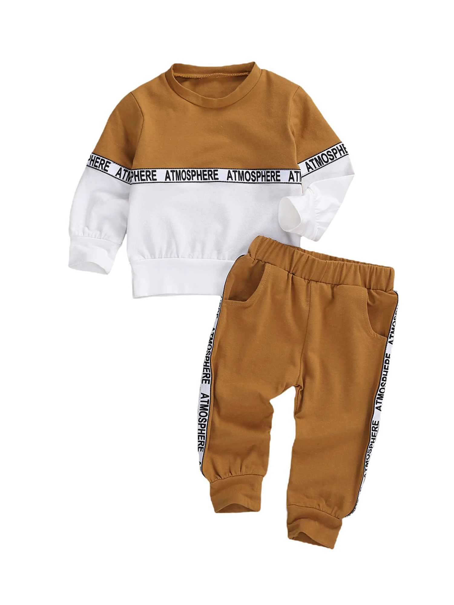 Toddler Kids Baby Boys Clothes Set Long-sleeved Letter Personality Round Neck Hoodies and Solid Color Elastic Long Pants