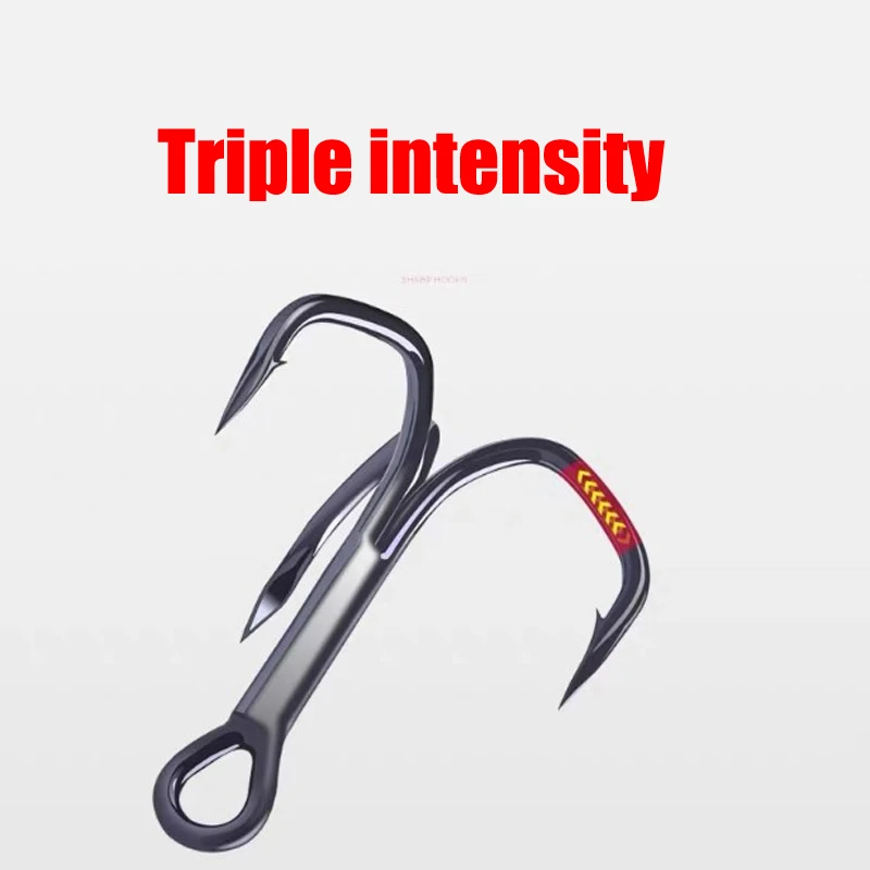 5-10Pcs/lot Black Fishing Hook High Carbon Steel Treble Overturned Hooks Tackle Round Bend Bold and strengthen Treble For Bass