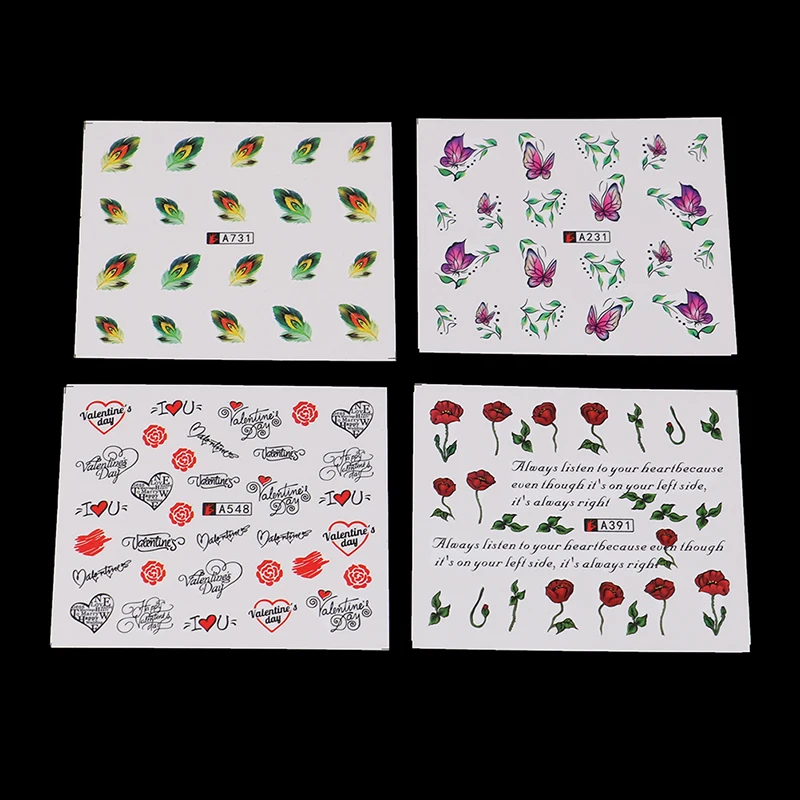 new 50pcs Water Transfer Tattoo Flower Butterfly Manicure Adhesive Tip Decoration Watermark Slider Nail Stickers Decal