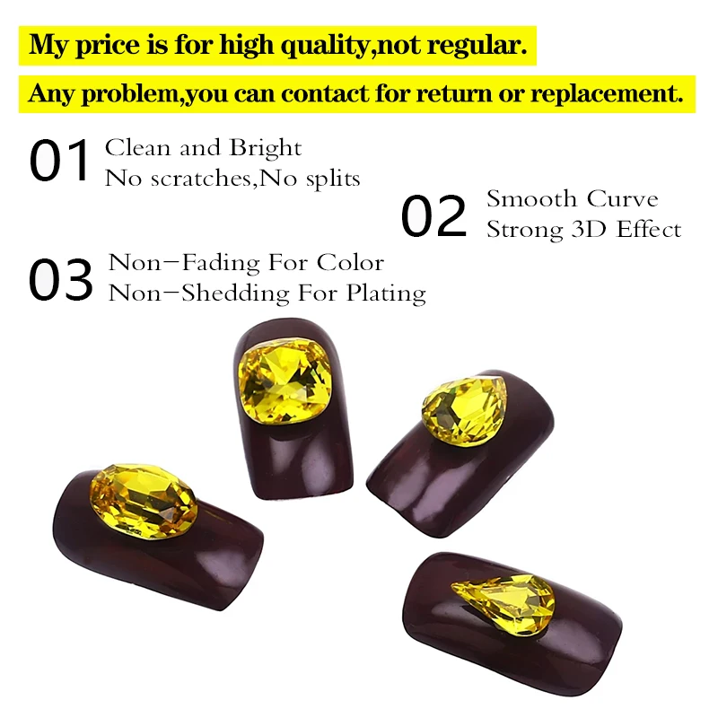 Nail Art Decoration Stones Light Topaz K9 Glass Yellow Pointed Back Crystal Rhinestones Glitter Gems DIY Jewelry Making 3002