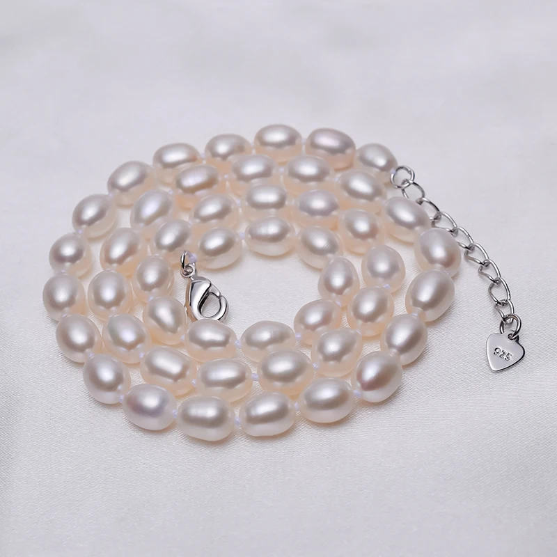 

Free shipping solid 925 sterling silver lobster clasp high luster seed shape natural pearl necklace 18inch wedding gift girl