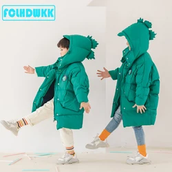 2019 winter down jacket kid dinosaur cartoon coats for girls   boys long coat for kids baby thickened children clothes