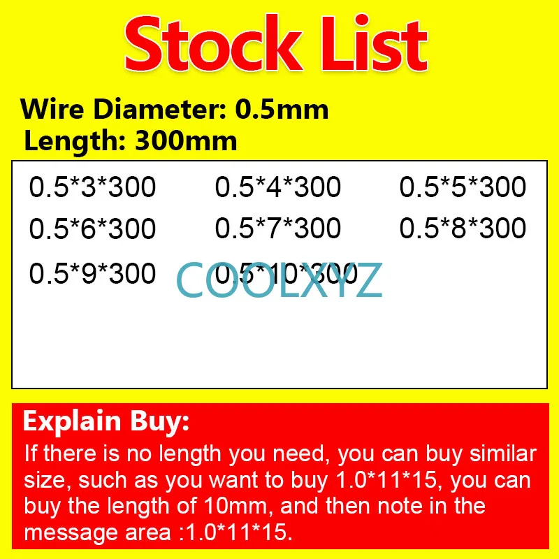 Pressure Long Spring Compressed Spring Release Spring Return Spring Wire Diameter 0.5mm, Outer Diameter 3-10mm, Lenght 300mm