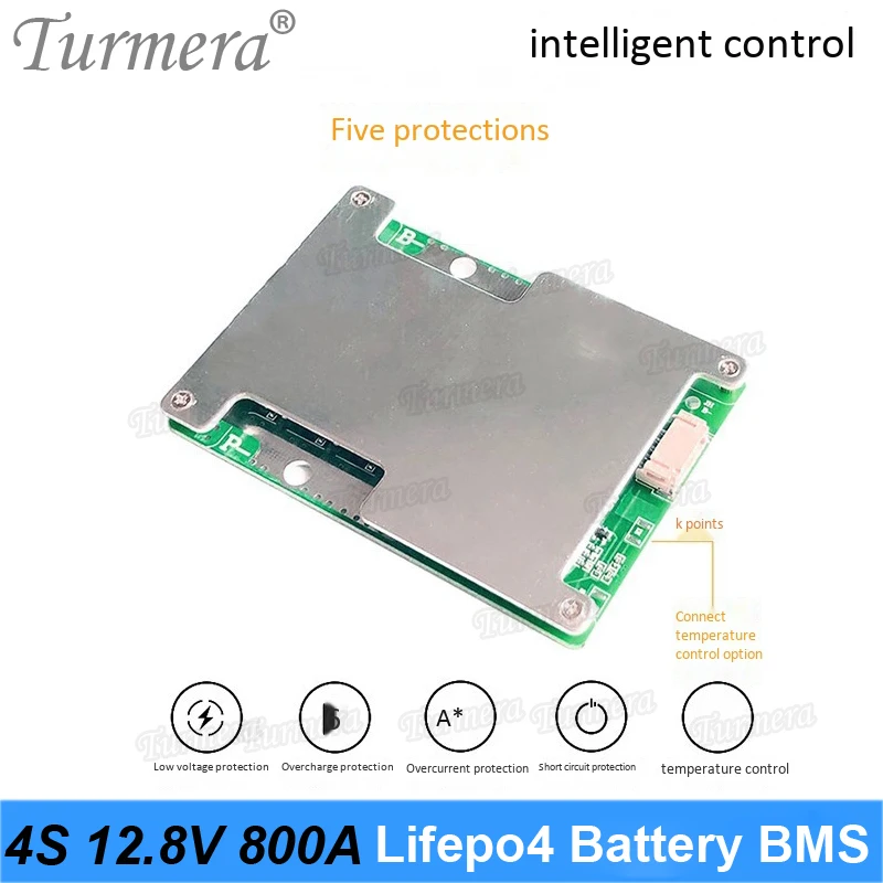 Turmera 4S 800A 50A 12.8V 14.4V 32700 Lifepo4 배터리 BMS 밸런스 태양 전지 패널 또는 전기 보트 무정전 전원 공급 장치 12V