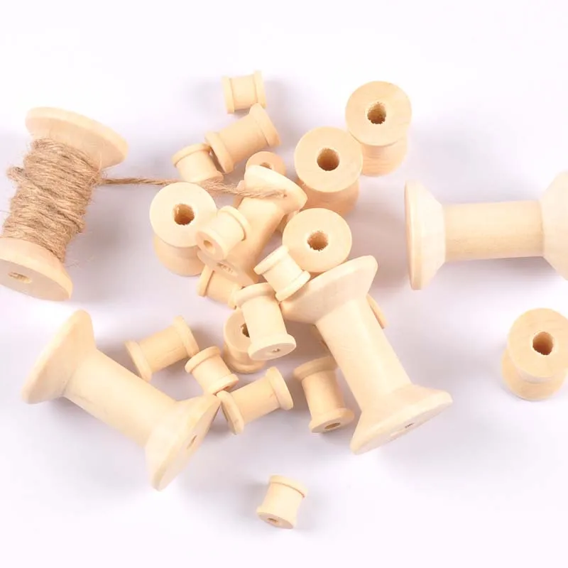 Vintage Natutral Wooden Bobbins Empty Thread Spools For Twine Wire Ribbons Reel Spool Sewing Accessories Tools DIY Wood Crafts