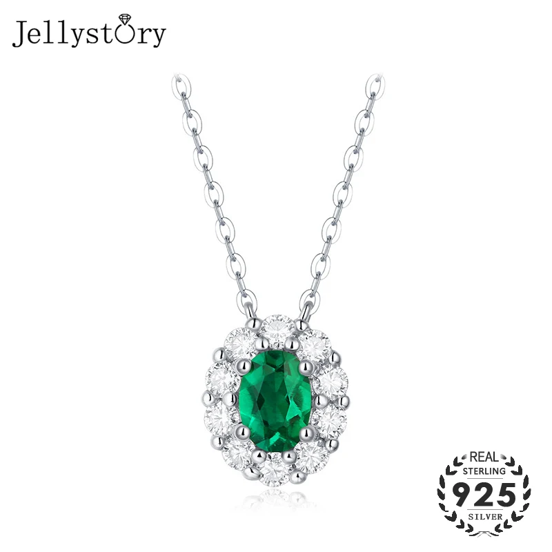 

Jellystory luxury 100% real s925 sterling silver 5*7mm 1ct oval emerald gemstones pendant necklace jewelry for female wedding