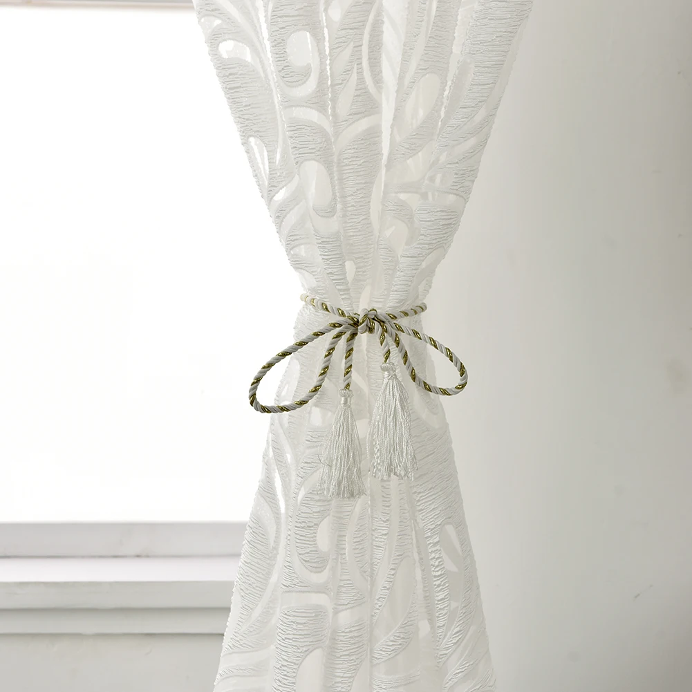 Hot Sale Tulle Sheer Curtains Jacquard Craft Polyester Fabrics For Window Modern Living Room Treatment Black White