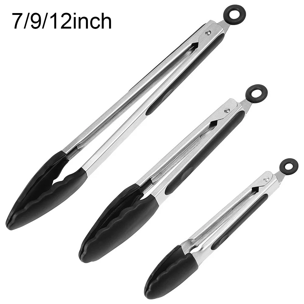 7/9/12inch Kitchen Tongs Non-Stick Grilling Barbeque Cooking Tongs Steel Locking Food Serving Clips with Good Grip Kitchen Tool