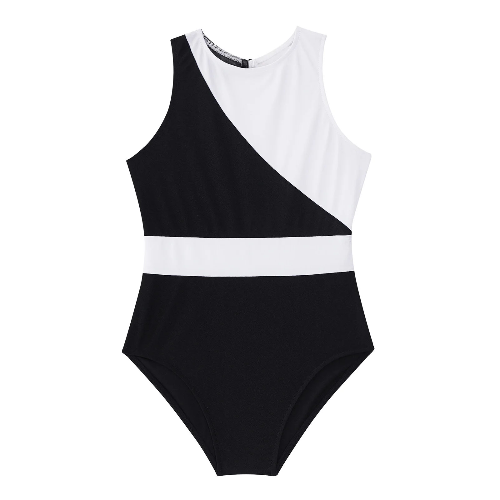 ‌Elegant Girls' Performance Leotard Sleeveless Round Neckline Skin-Friendly Stretch Design for Parties Training Competitions