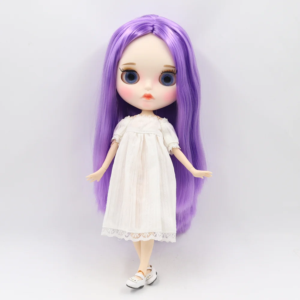 ICY DBS Blyth Doll lwhite skin joint body New matte face with eyebrows lip purple straight hair DIY sd gift toy