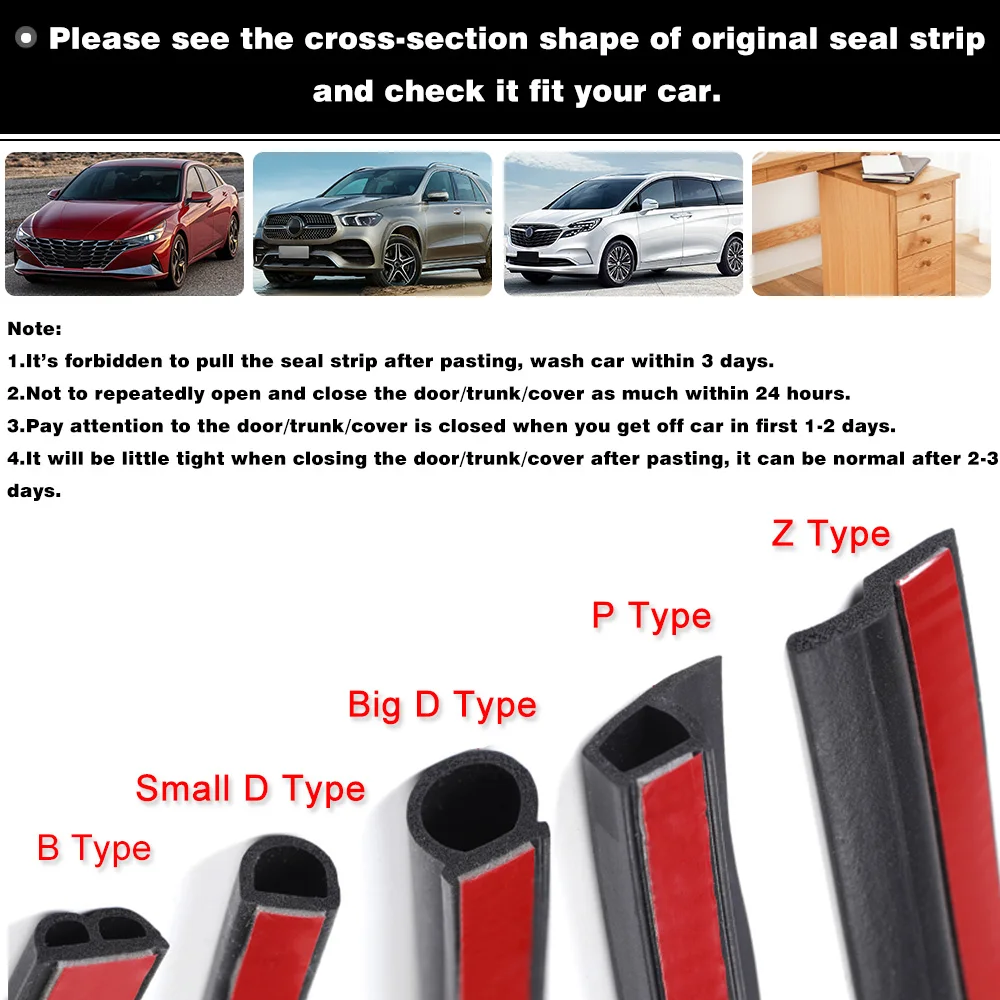 4Meter Window Edge Seal D Z P B Shape Car Door Rubber Seal Trunk Hood Sealing strip