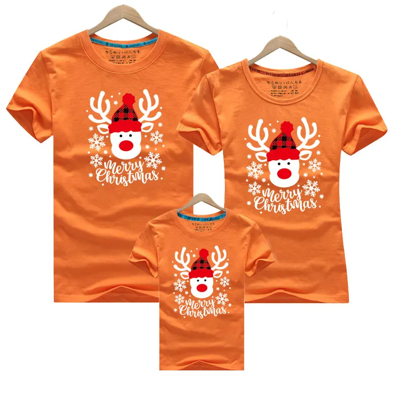 New Near Christmas Deer Family Matching Clothes Family Look Cotton T-shirt Daddy  Mommy Kids Baby Christmas Snowflake Tops Tees