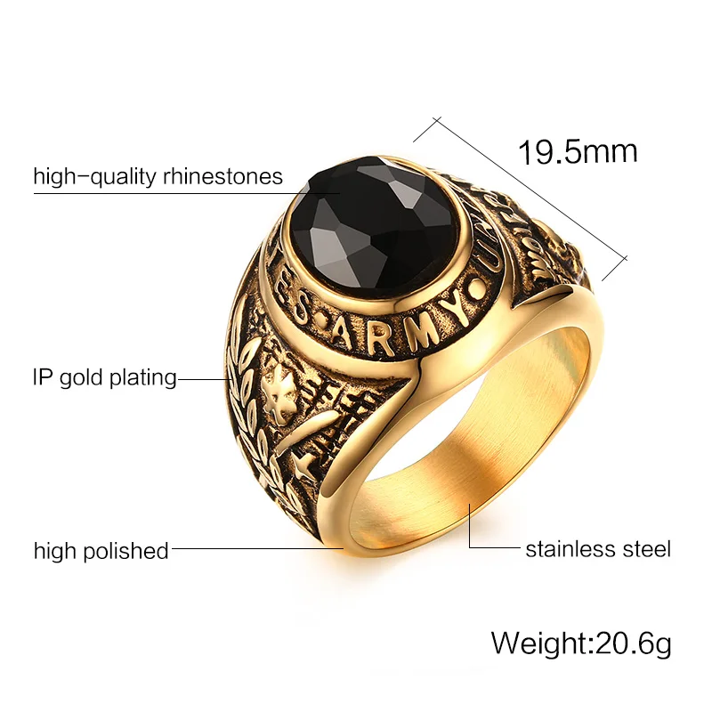 Heavy Punk Men Big Army Rings for Men Stainless Steel Black/Red Stone Party Ring Men University Ring Soldiers Jewelry R497G