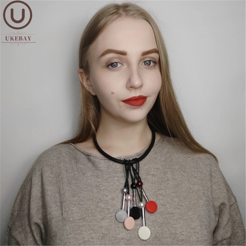 UKEBAY New Fashion Choker Necklaces Women Boho Necklace Handmade Rubber Jewelry Short Sweater Chains Wood Jewellery Party Choker