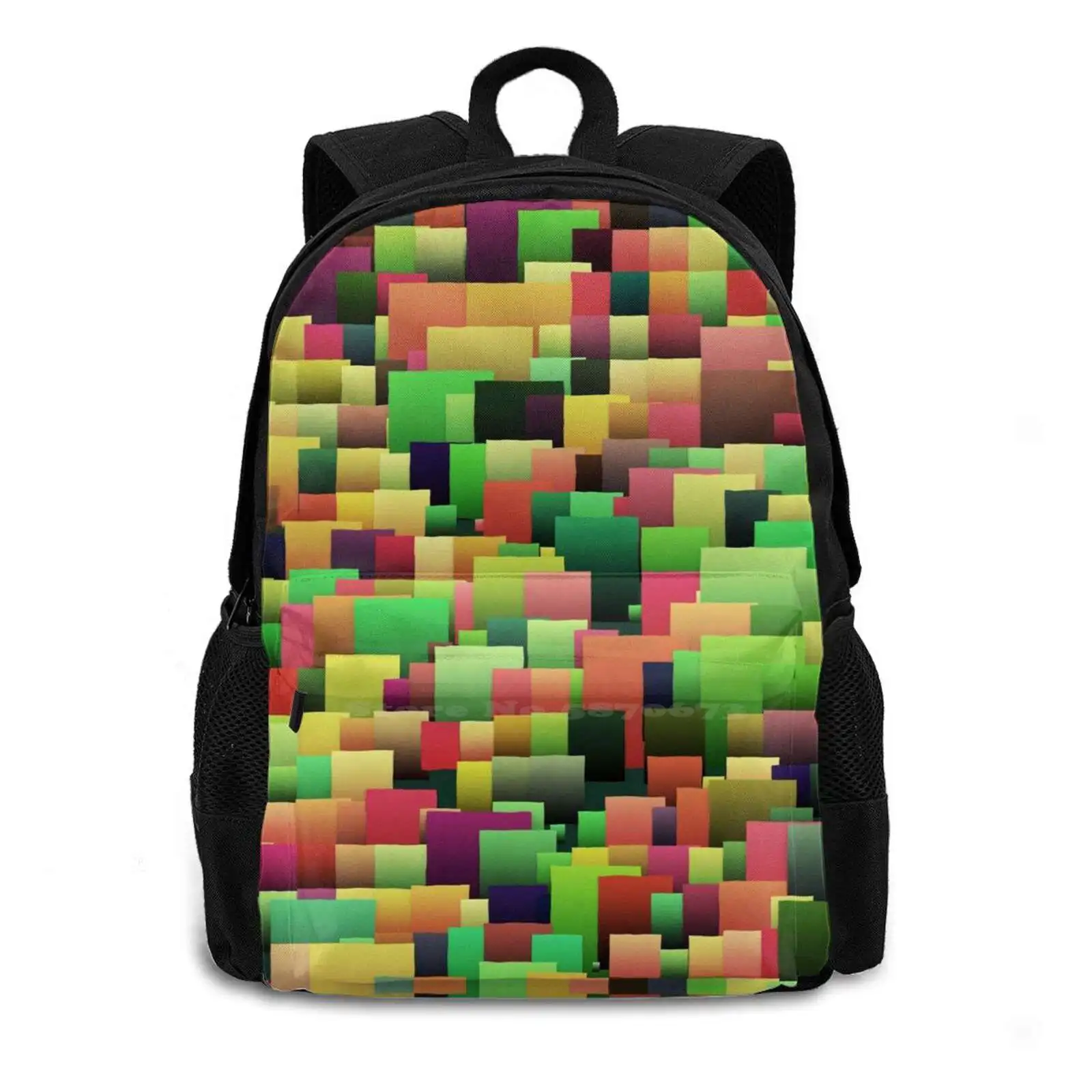 Green City School Bags For Teenage Girls Laptop Travel Bags Green Pastel Music City Poem Yellow Red House Room Tile Cube