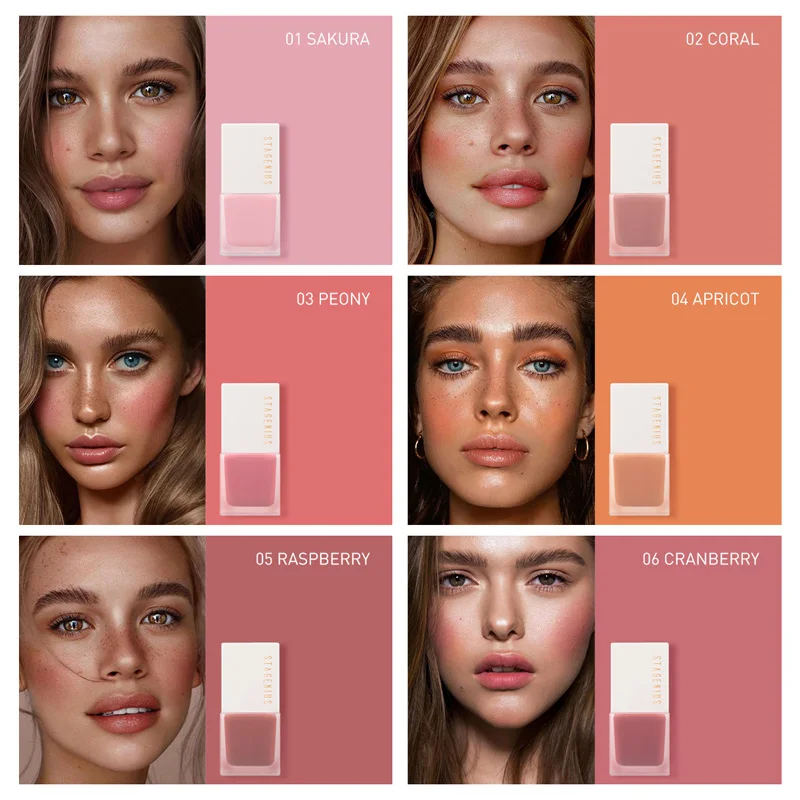 STAGENIUS Makeup Face Liquid Blusher 6 Colors Sleek Silky Paleta De Blush Long Lasting Natural Cheek Blush Face Contour Make Up