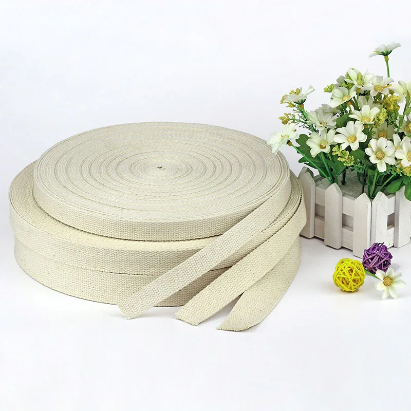 10 Yards 100% Cotton Canvas Webbing Beige 20mm 25mm 38mm Bag Knapsack Sewing Strap Belt DIY Accessories 1.5-1.8mm Thick
