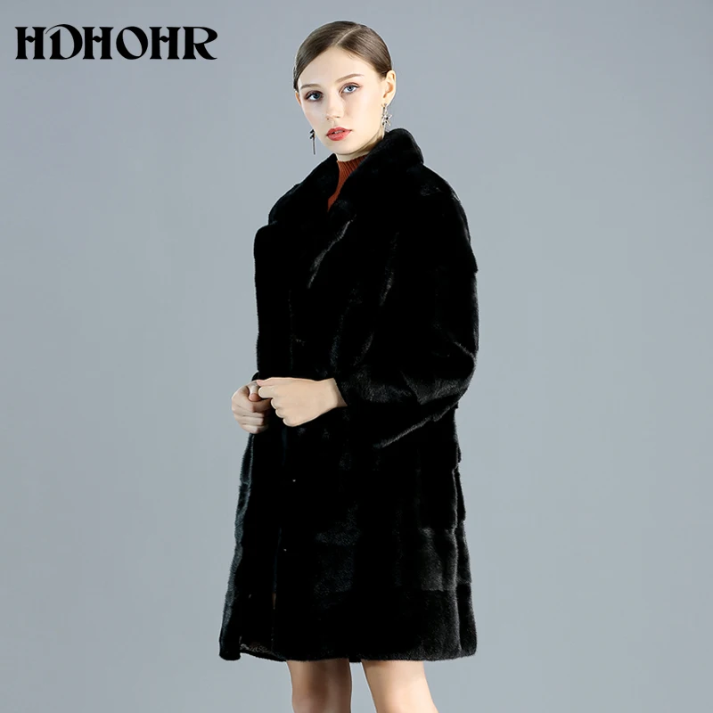 HDHOHR 2024 New Real Natural Mink Fur Coats Women Long Commuting-Leisure High Grade Mink Coat Winter  Suit collar Mink Jackets