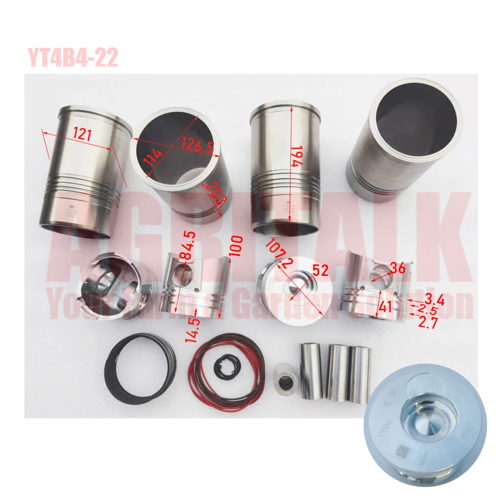 Set of piston, piston rings, liners, pin, water sealing for Yituo YT4B4-23 / YT4B4-22 / PX4108G / LR4105TA