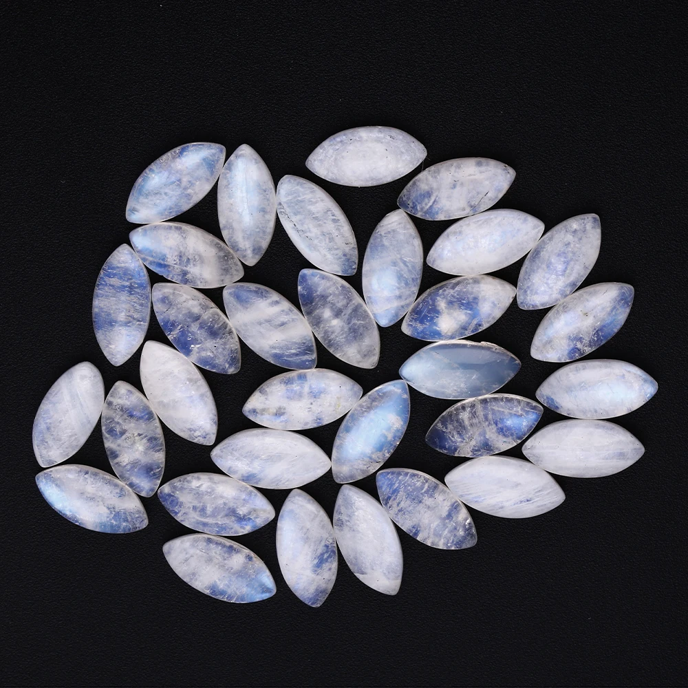 Horse Eye Cut Natural Moonstone 5x10MM Loose Stones with Blue light Wholesale Decoration Gemstone Jewelry Gift 10 pcs/set