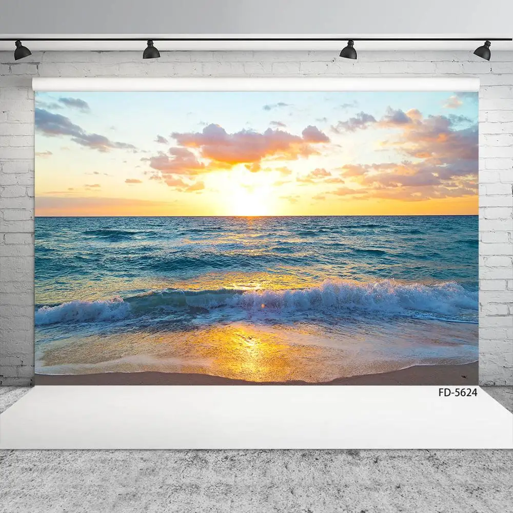 Sea Wave Sunlight Sandbeach Photo Background Computer Printed Backdrop Photography Props for Portrait Children Baby Photocall