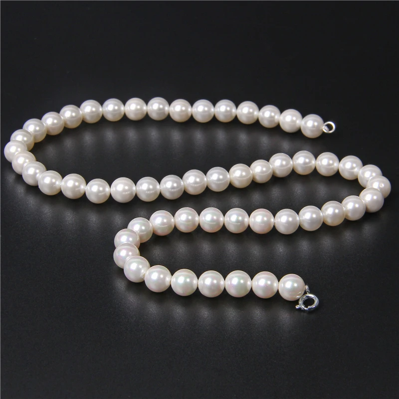 White Imitation Round Pearl Necklace Natural Shell Beaded Necklaces Mother of Pearl Shell Chockers Wedding Chains Jewelry Women