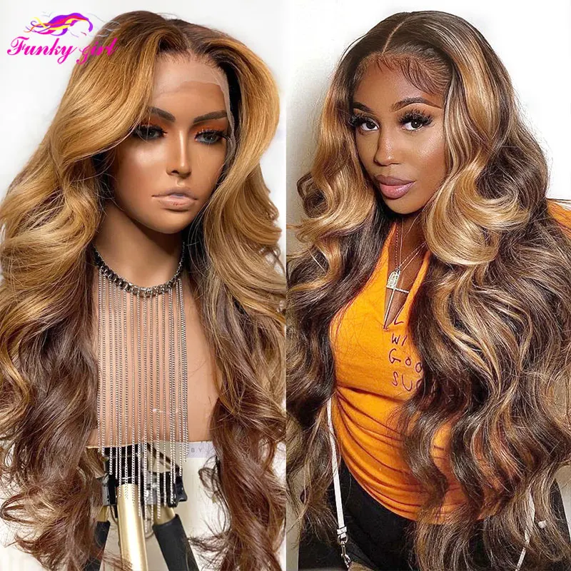 Ombre Highlight Lace Part Wig Brazilian Straight Human Hair Lace Wigs Honey Blonde Colored Deep Wave Lace Wigs For Black Women